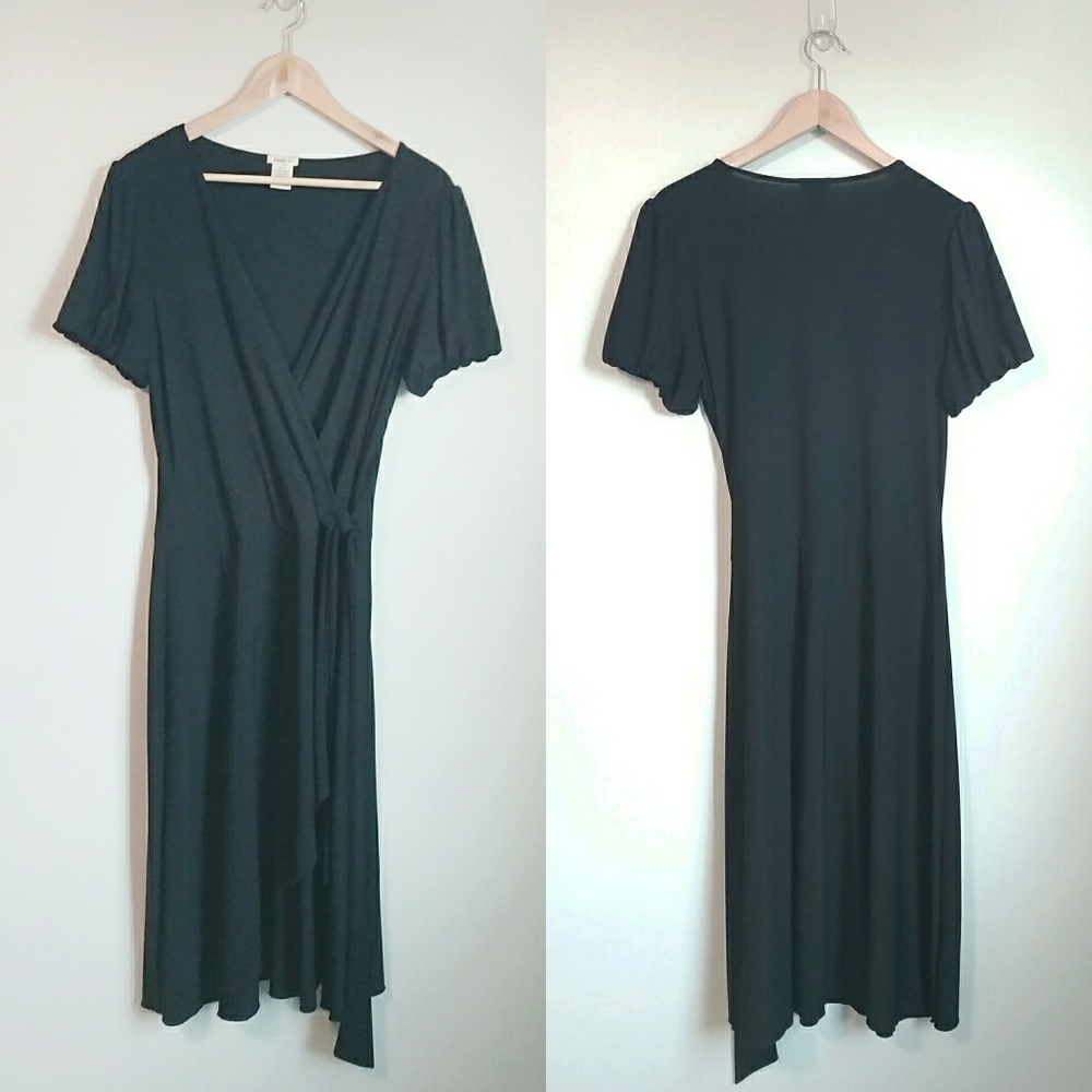 Studio Y Black Faux Wrap Dress with Bubble Sleeves